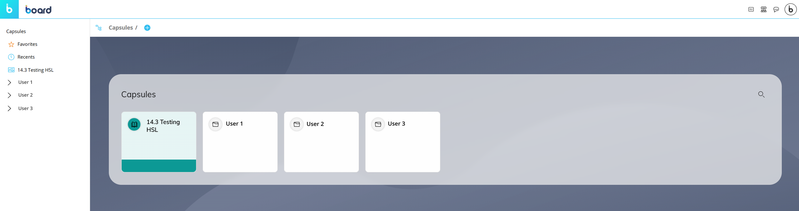 User interface displaying capsules and user options for navigation and selection.